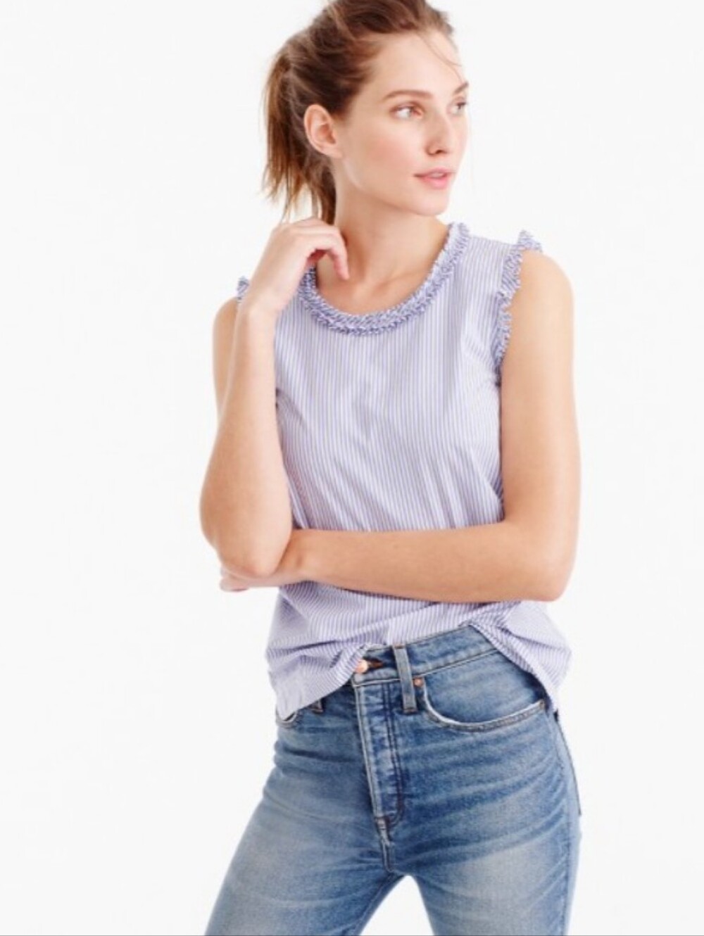 J. Crew Cotton Sleeveless Stripe Ruffles Top Blouse Size 8